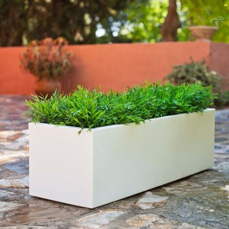 JARA 100 Jardinière rectangulaire d'intérieur et d'extérieur Pour plantes et fleurs très résistantes au temps. Jardinière fabriquée en polyéthylène en Espagne - Blanc