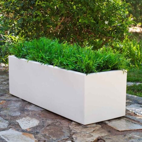 JARA 60 Jardinière rectangulaire d'intérieur et d'extérieur pour plantes et fleurs Très résistante au passage du temps. Jardinière fabriquée en polyéthylène en Espagne - Blanc