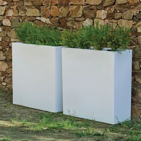 JUNCO Jardinière rectangulaire et haute pour l'intérieur et l'extérieur Pour plantes et fleurs Très résistante au passage du temps. Fabriqué en polyéthylène en Espagne - Blanc