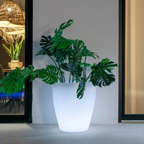 VIOLETA 55 Moderner runder Indoor- und Outdoor-Blumenkasten mit Licht fr  Pflanzen und Blumen Sehr widerstandsfhig. Solarladung und wiederaufladbare  Batterie. RGB-Licht und aus Polyethylen in Spanien