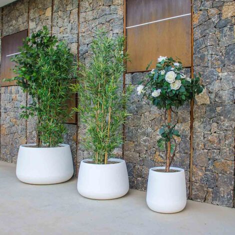 KADAX Vaso Da Fiori Rotondo, Fioriera In 2 Parti, Vaso Da Fiori Moderno In Plastica Fioriera Per Interni Ed Esterni Bianco Lucido 25 Cm 83765127