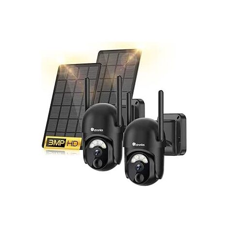 ctronics 2K 3MP Überwachungskamera Aussen WLAN Solar, 100% Kabellos Outdoor Kamera Mit Akku, 355°/95° Schwenkbar PTZ, PIR-Erkennung, 2304 X1296P Farbige Nachtsicht, Ein Satz von 2 (1/5)