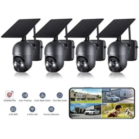 Ctronics Überwachungskameras akku wlan 2K 3MP PIR- und Radardetektion Farbige Nachtsicht mit Spotlight Reichweite von 41 Metern schwarz Ein Satz von 4 (1/5)
