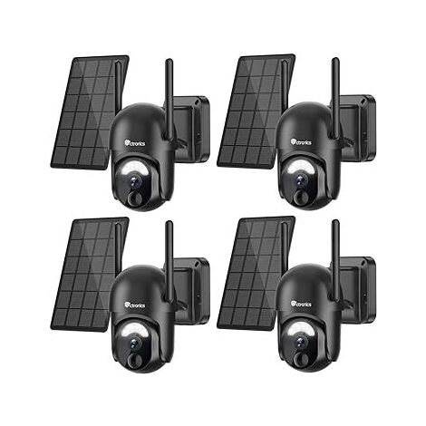 ctronics 2K 3MP Überwachungskamera Aussen WLAN Solar, 100% Kabellos Outdoor Kamera Mit Akku, 355°/95° Schwenkbar PTZ, PIR-Erkennung, 2304 X1296P Farbige Nachtsicht, Ein Satz von 4 (1/5)