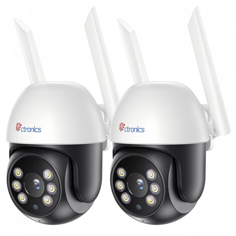 Ctronics Überwachungskamera für den Außenbereich, WLAN 2.4Ghz Personenerkennung und automatische Verfolgung PTZ 350°90° 20M Farb-Nachtsicht Zwei-Wege-Audio (Ein Satz von 2) (1/5)