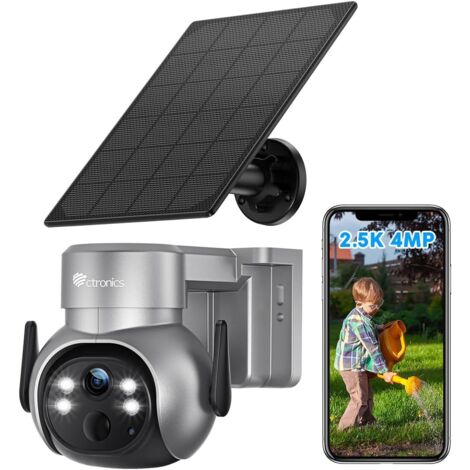 Ctronics 2,5K 4MP WiFi-Überwachungskamera für den Außenbereich Batterie und Solarpanel, Menschliche PIR-Erkennung, Farb-Nachtsicht, Zwei-Wege-Audio, IP66 (1/5)