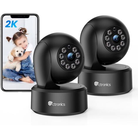 Ctronics Indoor WiFi Überwachungskamera 2K 3MP,IP-Kamera mit App 360°PTZ ,mit Personen-/Bewegungserkennung, Auto-Tracking, IR Nachtsicht 20M, 2-Wege-Audio für Babys/Haustiere ，Ein Satz von 2 (1/5)