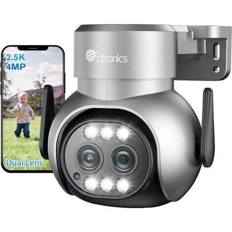 Ctronics 2,5K 4MP Überwachungskamera für den Außenbereich mit 2 Objektiven WLAN 2,4 / 5 GHz, 6-facher Hybrid-Zoom, Automatische Verfolgung, Erkennung von Menschen, Farb-Nachtsicht, Grau (1/5)
