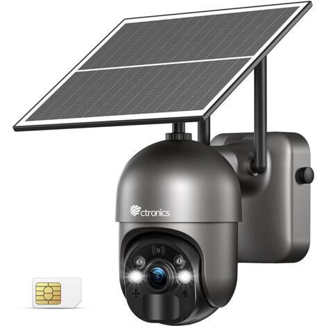Ctronics 3G/4G LTE Überwachungskamera Solar Aussen 2K 3MP PTZ mit SIM Karte,30M Farb-Nachtsicht,PIR-Erkennung,355°/95° Schwenkbar,schwarz (1/5)