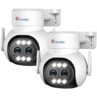 Ctronics 2,5K 4MP Überwachungskamera für den Außenbereich mit 2 Objektiven WLAN 2,4 / 5 GHz, 6-facher Hybrid-Zoom, Automatische Verfolgung, Erkennung von Menschen, Farb-Nachtsicht, weiß (2-teilig)