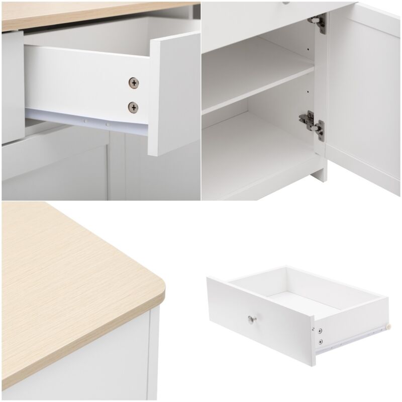 Henunem Buffet, Meuble de Rangement avec Tiroir, Meuble de Cuisine, avec Portes, Étagère Réglable, Style Campagne, pour Salon, 160 x 37 x 75cm, Blanc