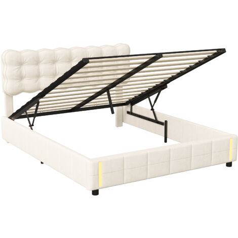 Lit Coffre 140 X 200 Avec Sommier Lit Rembourré 2 Personnes, Lit