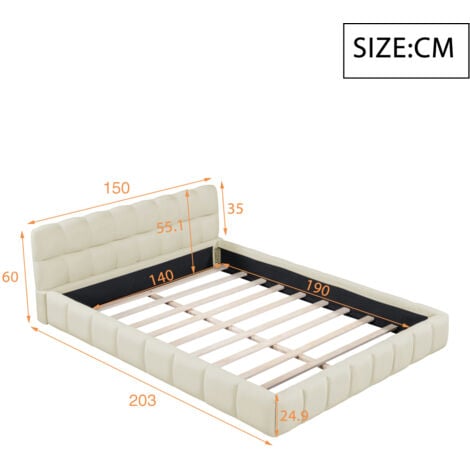 lit 140x190,lit double 140x190,lit avec dossier moelleux,lit plat avec bordure rembourrée,lin,Beige