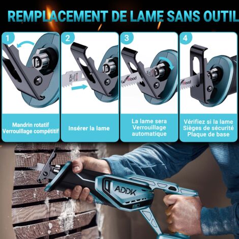 Scie Sabre Portable Scie Sabre Sans Fil 21V - 2 Batteries 2.0Ah 4000tr/min Avec 8 Lames Scie Sabre 21v Batteries 2.0ah