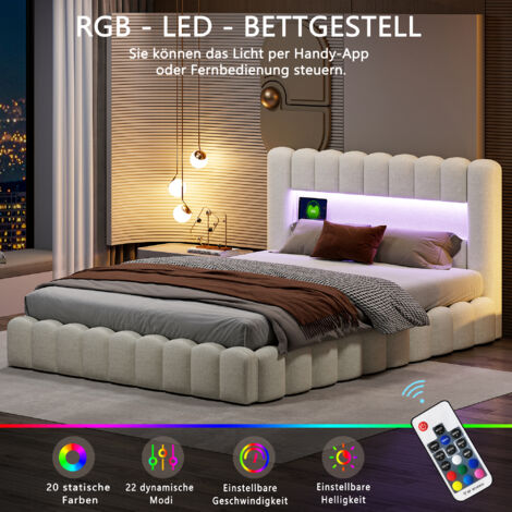 lit 160x200 avec sommier,lit coffre 160x200, lit 160x200,lit adulte,rangement tête de lit,sommier à lattes,rechargeable USB,lin,Beige