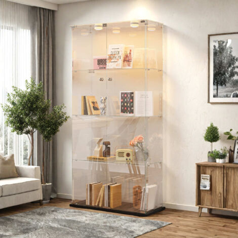 Vitrine Sur Pied En Verre Trempé Jeerbly – 1 Porte, 3 étagères, Couleur Noir, Protection Anti-poussière Et Verrouillable