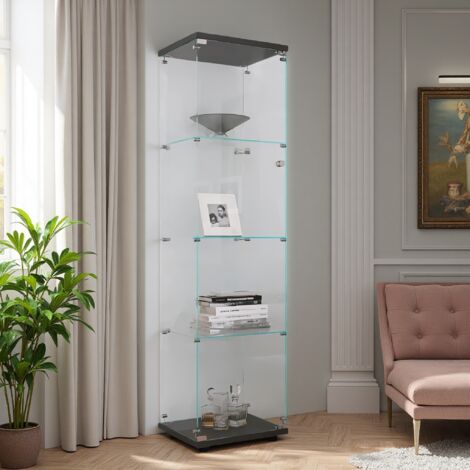 Pergar – Vitrine 4 niveaux en verre trempé sécurisé – Conception à simple porte avec serrure – Base noire 42.5x36.5x164 cm – Idéale pour espaces restreints