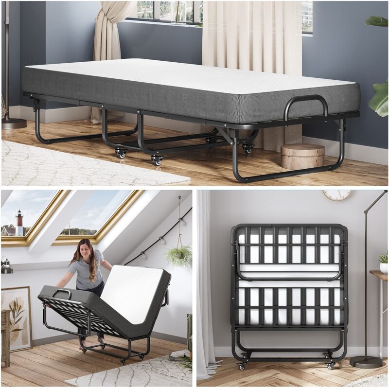 Lit Pliant KESSER 200x90 Cm Avec Matelas Mémoire De Forme – Charge 250 Kg, Roulettes, Rangement Facile, Pour Adulte Voyage - 3