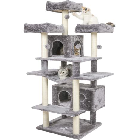 Msmask – Arbre à chat XXL 175 cm – 3 plateformes d'observation – Griffoirs en sisal – Montage au sol – Pour grands chats