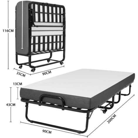 Lit Pliant 1 Personne 80 x 190 cm avec Matelas en Mémoire 10 cm, Charge 120 kg, Lit d'Appoint Pliable à 4 roulettes et Sommier en Métal, Blanc | Leroy Merlin