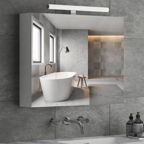 Msmask – Armoire murale salle de bain avec éclairage LED – 3 portes – Montage mural – Dimensions 70x15x60cm – Prise rasoir intégrée