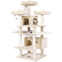 Msmask – Arbre à chat XXL 175 cm – 3 plateformes d'observation – Griffoirs en sisal – Stabilité renforcée – Pour grands chats – Beige