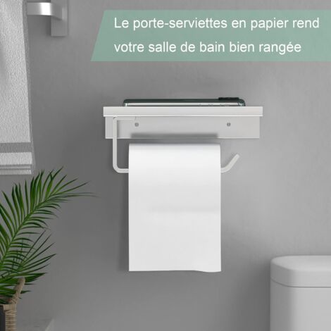 Toilettenpapierhalter zur Wandmontage ohne Bohren, Toilettenpapierhalter aus Aluminium mit geräumigen Ablagen (Silberfarbe)