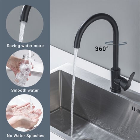 DETBOM Mitigeur de Cuisine Noir Robinet de Cuisine Rotatif à 360° Robinet Mitigeur d'Evier en Acier Inox Moderne