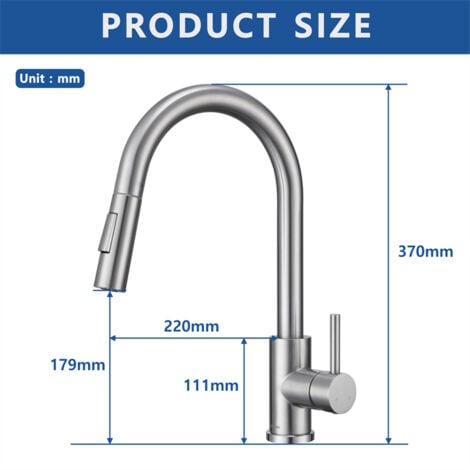 DETBOM Robinet de Cuisine avec Douchette Extractible Mitigeur Cuisine Bec Rotatif Mitigeur d'Évier en Acier Nickel Brossé
