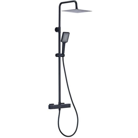 DETBOM Colonne de Douche Thermostatique Système de Douche Noir Ensemble Douche avec Mitigeur Thermostatique Hauteur Réglable  Pomme Pluie Carré