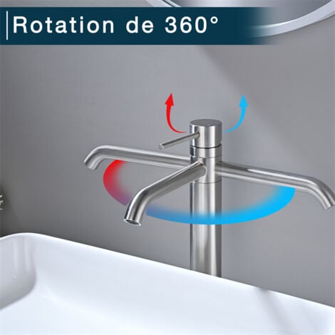 DETBOM Mitigeur de Lavabo Haut Robinet Salle de Bain pour Lavabo ou Vasque Robinet Lavabo Pivotant 360° en Acier Inox Brossé Classique