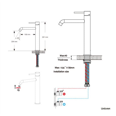 DETBOM Mitigeur de Lavabo Haut Robinet Salle de Bain pour Lavabo ou Vasque Robinet Lavabo Pivotant 360° en Acier Inox Brossé Classique