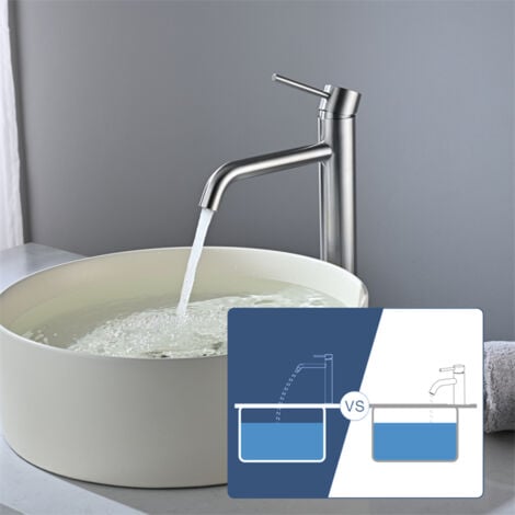 DETBOM Mitigeur de Lavabo Haut Robinet Salle de Bain pour Lavabo et Vasque Robinet Lavabo en Acier Inox Brossé Classique