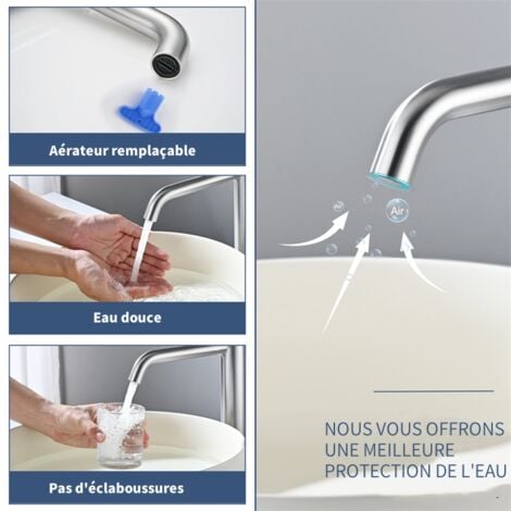 DETBOM Mitigeur de Lavabo Haut Robinet Salle de Bain pour Lavabo et Vasque Robinet Lavabo en Acier Inox Brossé Classique
