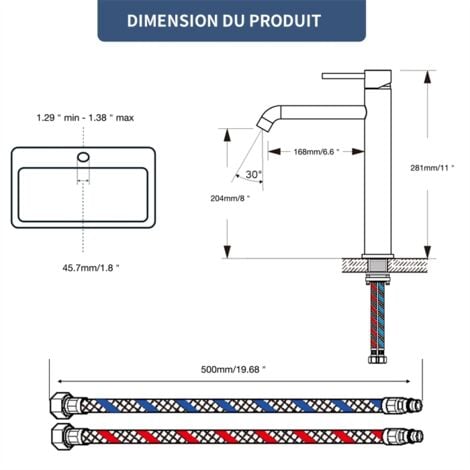 DETBOM Mitigeur de Lavabo Haut Robinet Salle de Bain pour Lavabo et Vasque Robinet Lavabo en Acier Inox Brossé Classique