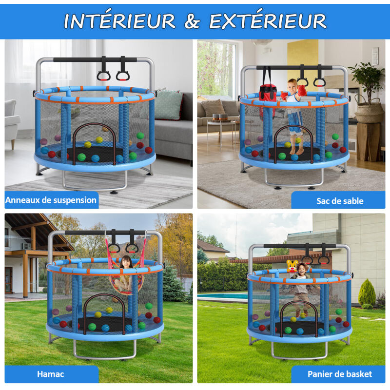 Trampoline 4 En 1 PILIN - Avec Balançoire, Panier Basket - Capacité 50kg - Intérieur/Extérieur