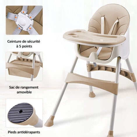 Chaise haute pour bébé enfant 3 en 1 réglable avec harnais 5 points, de la naissance à 6 ans