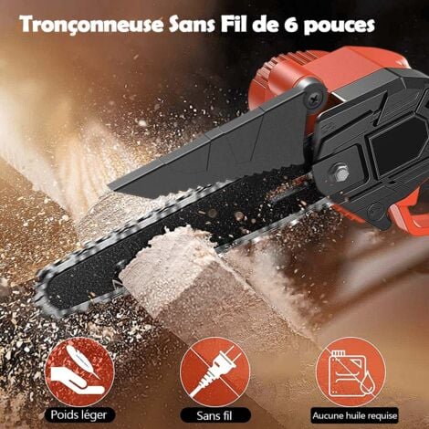 Magicfox Tronçonneuse électrique Sans fil Rechargeable 4.0Ah, avec 2 Chaînes 6 pouces et 2 Batteries pour couper Branches et Bois