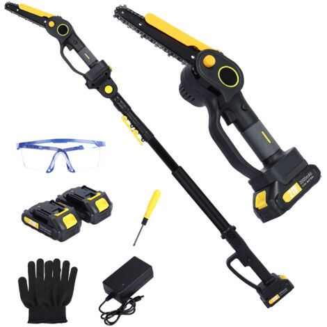 Akku-Kettensägen,2-in-1 Akku-Stangensäge & Mini-Kettensäge, bürstenlose Elektro-Kettensäge mit 2 x 2.0Ah Akku, 4.9-7.5ft verstellbare Stangensäge für Baumbeschneidung