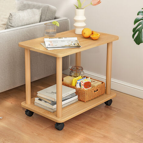 Beistelltisch mit 360-Grad-Drehgelenk, Beine aus Massivholz, einfache Montage, 2-stufiger offener Regaltisch, Sofa, kleiner Teetisch,Beistelltische