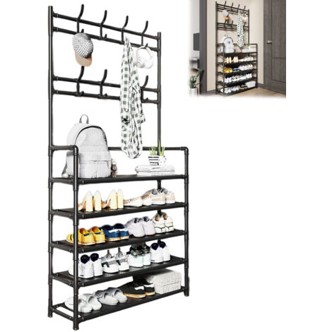 Kleiderstander,Freistehende große Kapazität Schuhe Rack mehrere Haken starke tragende 5 Tiers Hut Mantel Schuhe Lagerung Stand (1/5)