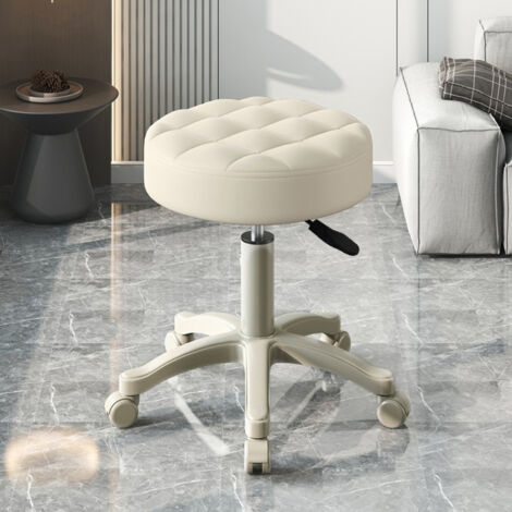 Friseurstuhl – Barhocker, 360° drehbar, höhenverstellbar, Sitzkissen aus weißem Kunstleder