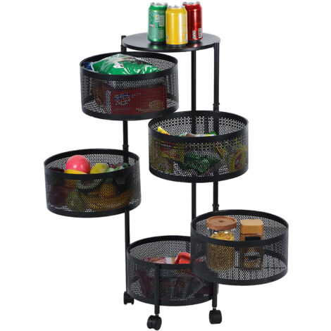 Carrello Portaoggetti A 5 Ripiani Con Ruote - Mobile Stretto Con 7 Ganci | Nero - Foto 5