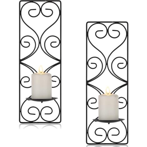 Stumpen-Wandkerzenhalter, schwarzer Metall-Kerzenhalter, 2er-Set, dekorative rechteckige Kerzenhalter, Kerzenständer, Kerzenhalter für Wände, Kerzenhalter für Wohnzimmer, Schlafzimmer, Esszimmer, Deko (1/5)