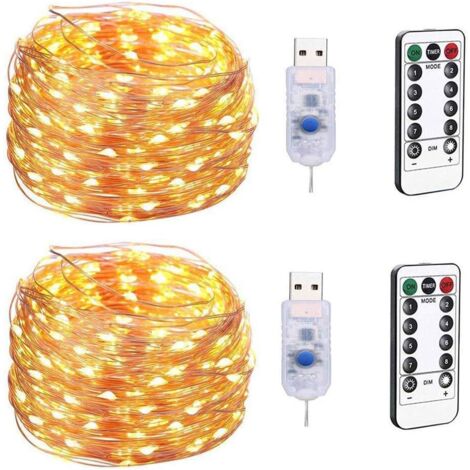 USB-Weihnachtsfeen-Lichterkette, 100 LEDs, 10 m, dekorative Sternlampe mit 8 Funktionen, wasserdichte Kupferdraht-Lichterkette mit Fernbedienung (2 Stück), warmes Licht (1/5)