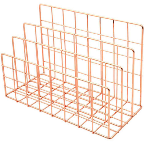 3 Fächer Metalldraht-Postsortierer, Zeitschriftenhalter, Akten, Zeitungen, Dokumente, Büro, Aufbewahrung, Regal, Organizer (Roségold) (1/5)