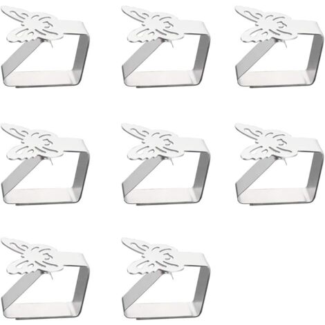 8 Tischdecken-Aufhänger aus Edelstahl, Klemmhalter, Schmetterlings-Tischdecken-Clip, Tischdeckenhalter, Tischstärke überschreitet nicht 3 cm, verwendet für den Garten im Freien (6,2 x 5 cm). (1/4)