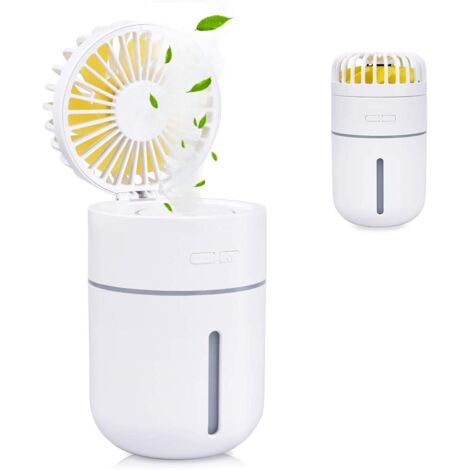400 ml Mini-Luftbefeuchter mit Ventilator, USB wiederaufladbar, tragbarer Ventilator, Klimaanlage, Luftreiniger, superstummes Nachtlicht, 2 Kühlnebel-Modus, 7 Farben LED (weiß) (1/5)