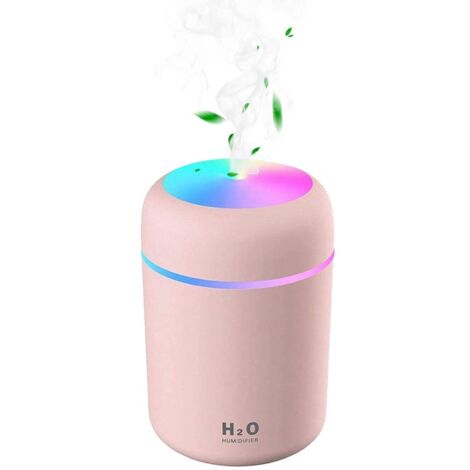 Luftbefeuchter, Mini-Ultraschall-USB-Luftbefeuchter mit 7 Atemlichtfarben, 2 Nebelmodi, automatische Abschaltung, für Schlafzimmer, Büro, Auto, Zuhause, Baby (Rosa) (1/5)