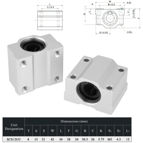 Linearlager-Gleitblock, 4 Stück/Set SCS12UU Linearbewegung, Aluminium